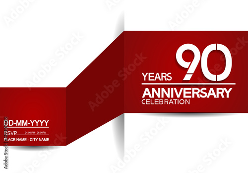 90 years anniversary design vector with red and white background for celebration moment