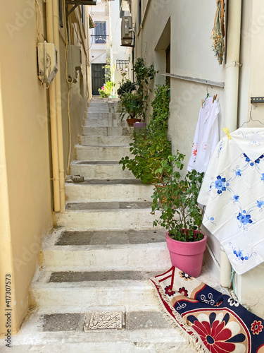 Small street, in Kritsa town, Crete, Greece