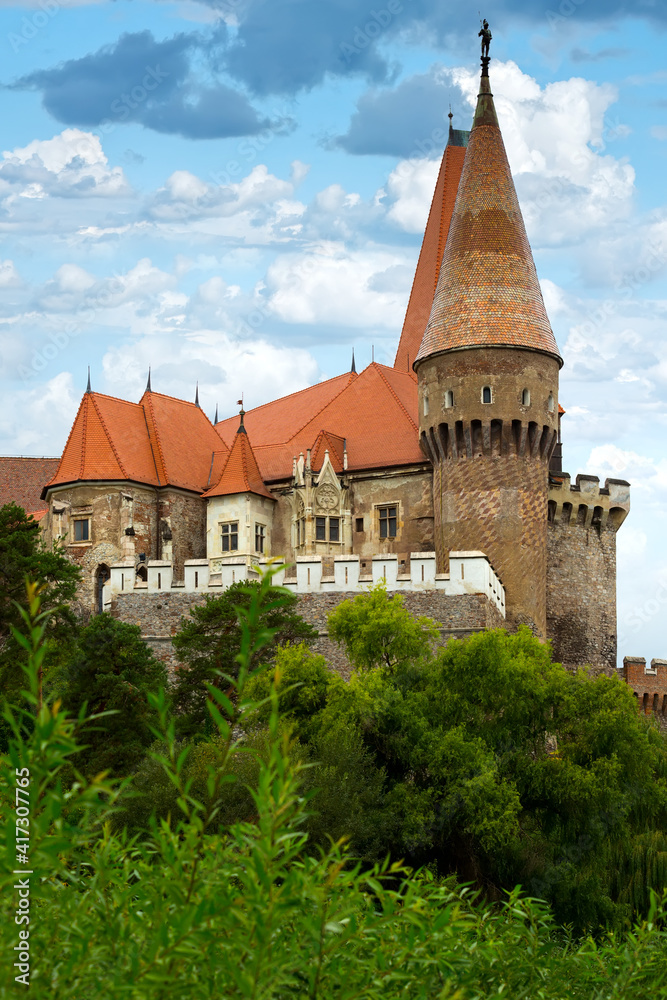 Medieval building of Corvin Castle in south of Transylvania, Hunedoara, Romania