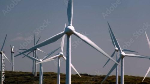 Close Up of huge Windmill Turbines, Wind Reneval Energy Turbines photo