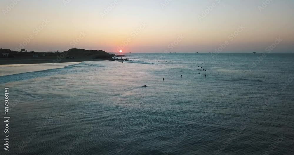 Beautiful tranquil landscape on Pacific Ocean during Sunrise in Peru - Drone aerial view Beautiful tranquil landscape on Pacific Ocean during Sunrise in Peru - Drone aerial view