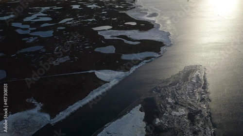 The Famous River Of Olfusa At Daytime In Iceland. aerial, forward photo