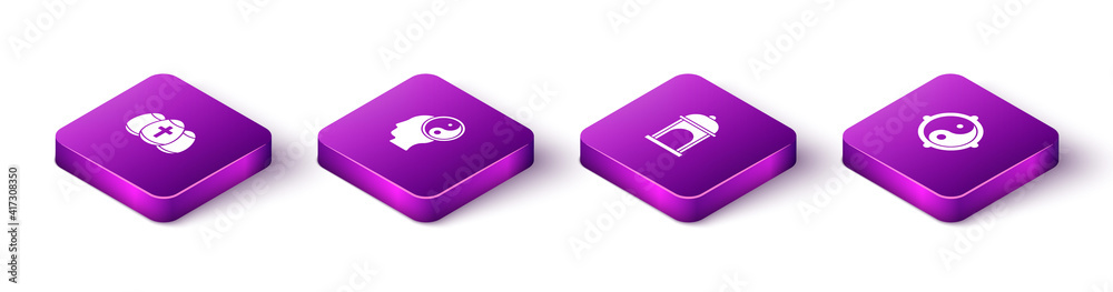 Set Isometric Easter egg, Yin Yang, Muslim Mosque and icon. Vector. Set Isometric Easter egg, Yin Yang, Muslim Mosque and icon. Vector.