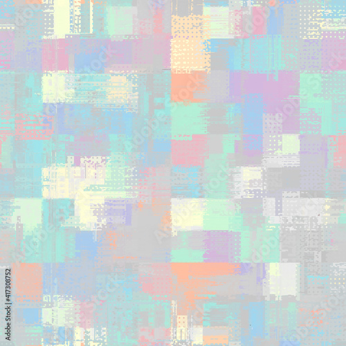 Abstract seamless pattern with imitation of a grunge glitch texture with thin lines. Vector image. © kastanka