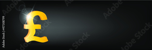 Volumetric pound icon on a black background. The current currency symbol. 3d vector illustration