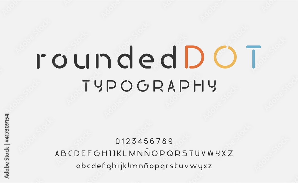 Rounded typography with dots. Minimalist, modern and urban style for designs and logo font.