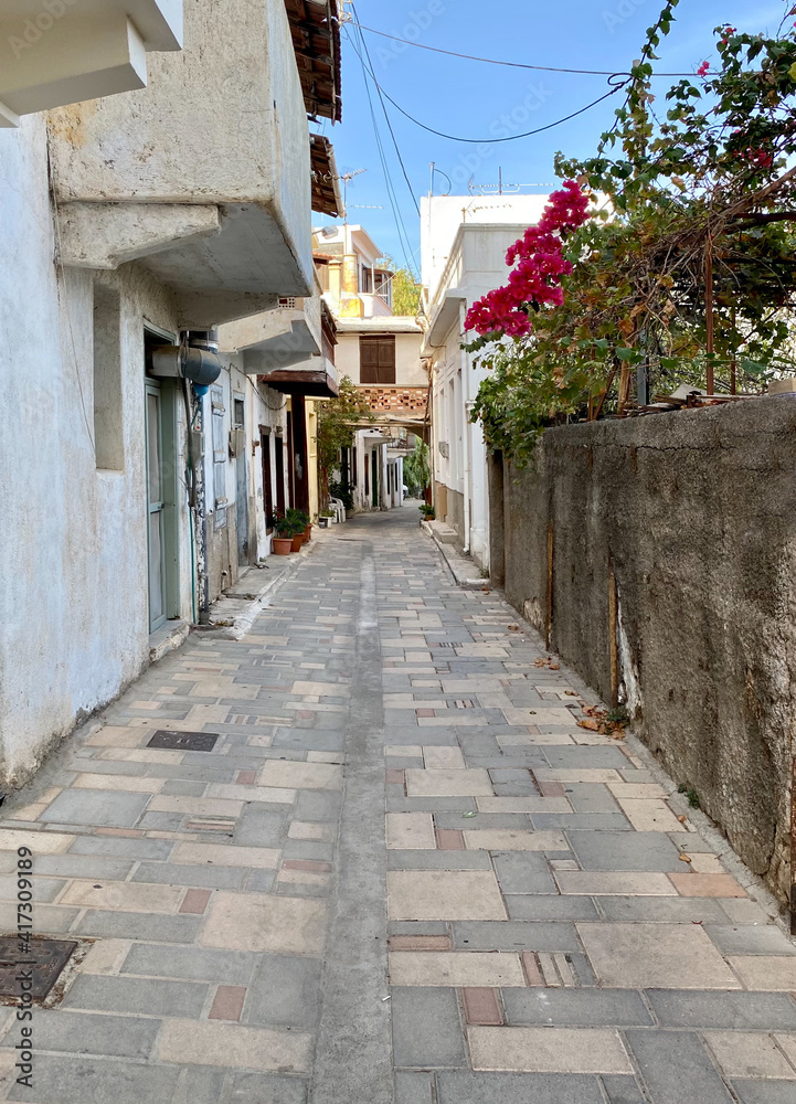 Street in Kritsa town on Crete Island , Greece