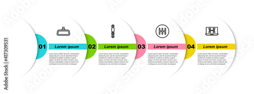 Set line Car mirror, Shock absorber, Gear shifter and Diagnostics condition of car. Business infographic template. Vector.