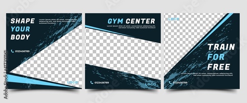 Gym and fitness social media post template design. Vector design with place for the photo. Suitable for social media, flyers, banner, and website.