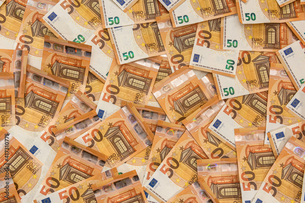 Fototapeta premium Big amount of 50 euro banknotes close-up