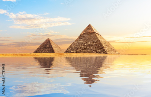 Pyramids of Egypt near the water, Giza