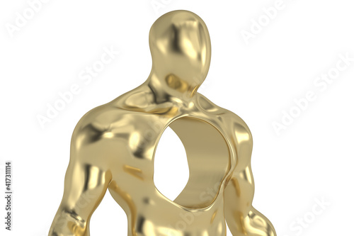 Golden abstract human figure Isolated On White Background  3D rendering. 3D illustration.