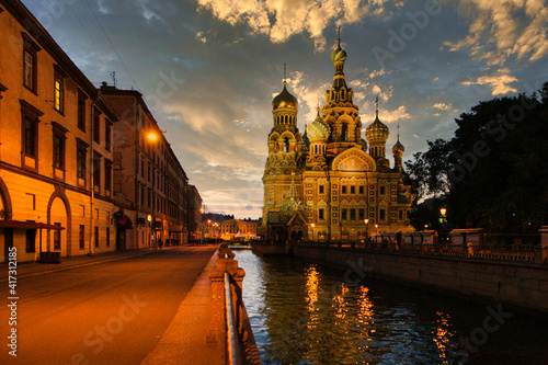 Petersburg, Russia - June 29, 2017: Church of the Savior on Blood at Night. photo
