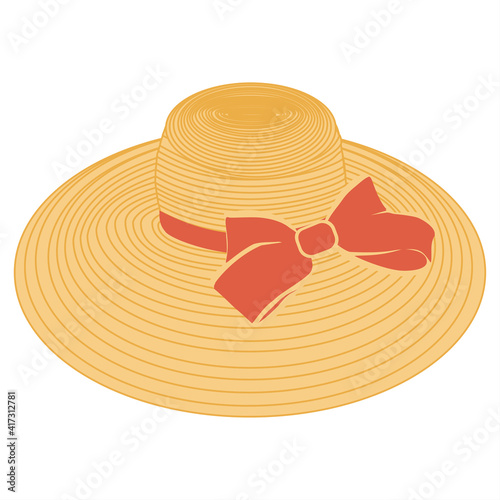 vector image of a beach hat with a wide brim in yellow and orange