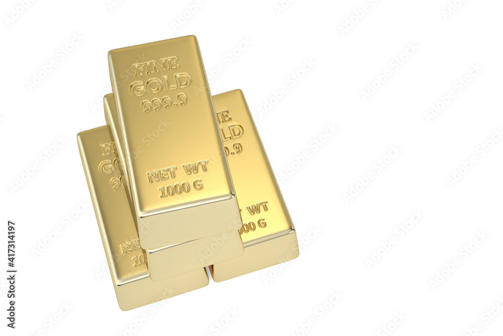 Gold ingots isolated on white background. 3D illustration. Gold ingots isolated on white background. 3D illustration.