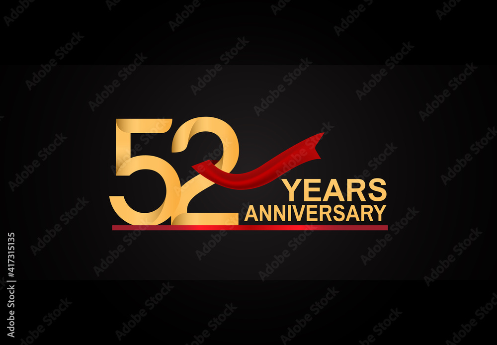 52 years anniversary design with red ribbon and golden color isolated on black background for celebration moment 52 years anniversary design with red ribbon and golden color isolated on black background for celebration moment