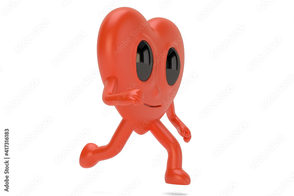 Cartoons heart character Isolated On White Background, 3D rendering. 3D illustration. Cartoons heart character Isolated On White Background, 3D rendering. 3D illustration.