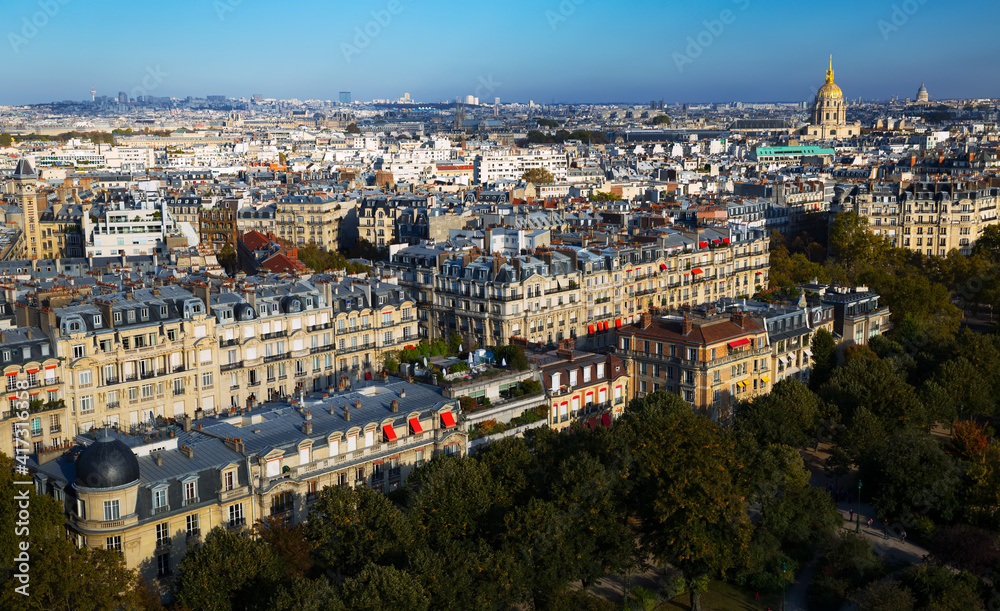 Picturesque aerial view of Paris townscape at autumn