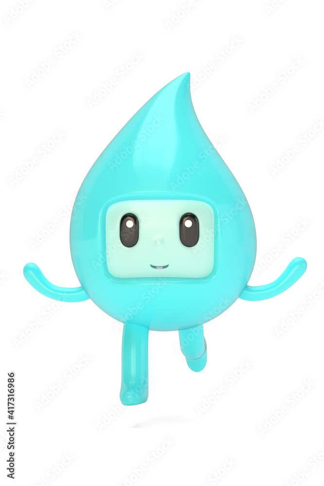 Cartoons Water droplets character Isolated On White Background, 3D rendering. 3D illustration. Cartoons Water droplets character Isolated On White Background, 3D rendering. 3D illustration.