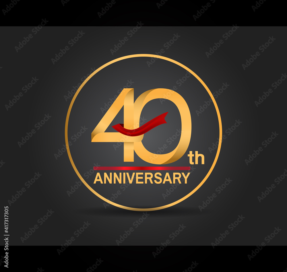 40 anniversary design golden color with ring and red ribbon isolated on black background for celebration moment 40 anniversary design golden color with ring and red ribbon isolated on black background for celebration moment