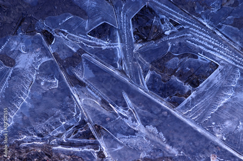  close-up of frozen puddle of abstract shapes
