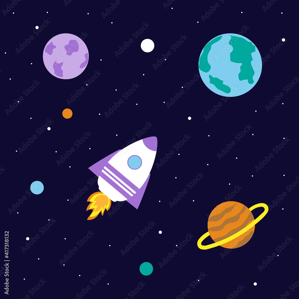 Fototapeta premium A space rocket flies between the planets. Space exploration. Travel to space.