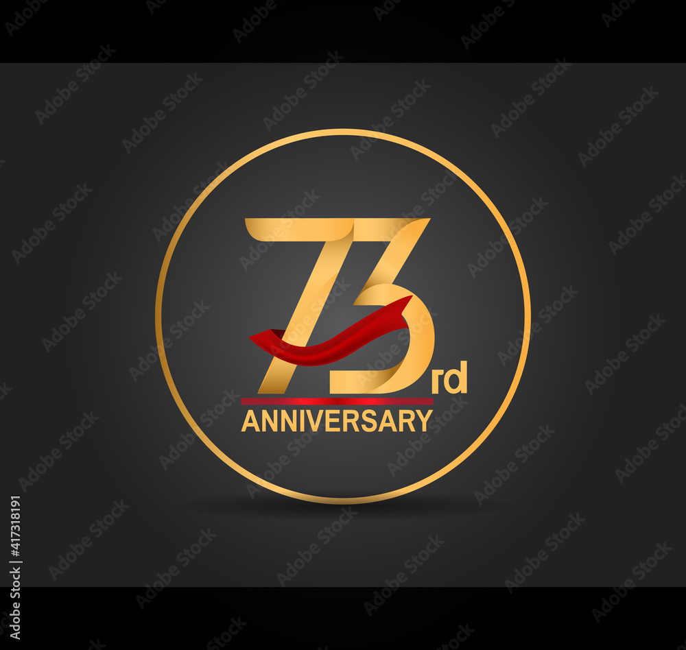 73 anniversary design golden color with ring and red ribbon isolated on black background for celebration moment 73 anniversary design golden color with ring and red ribbon isolated on black background for celebration moment