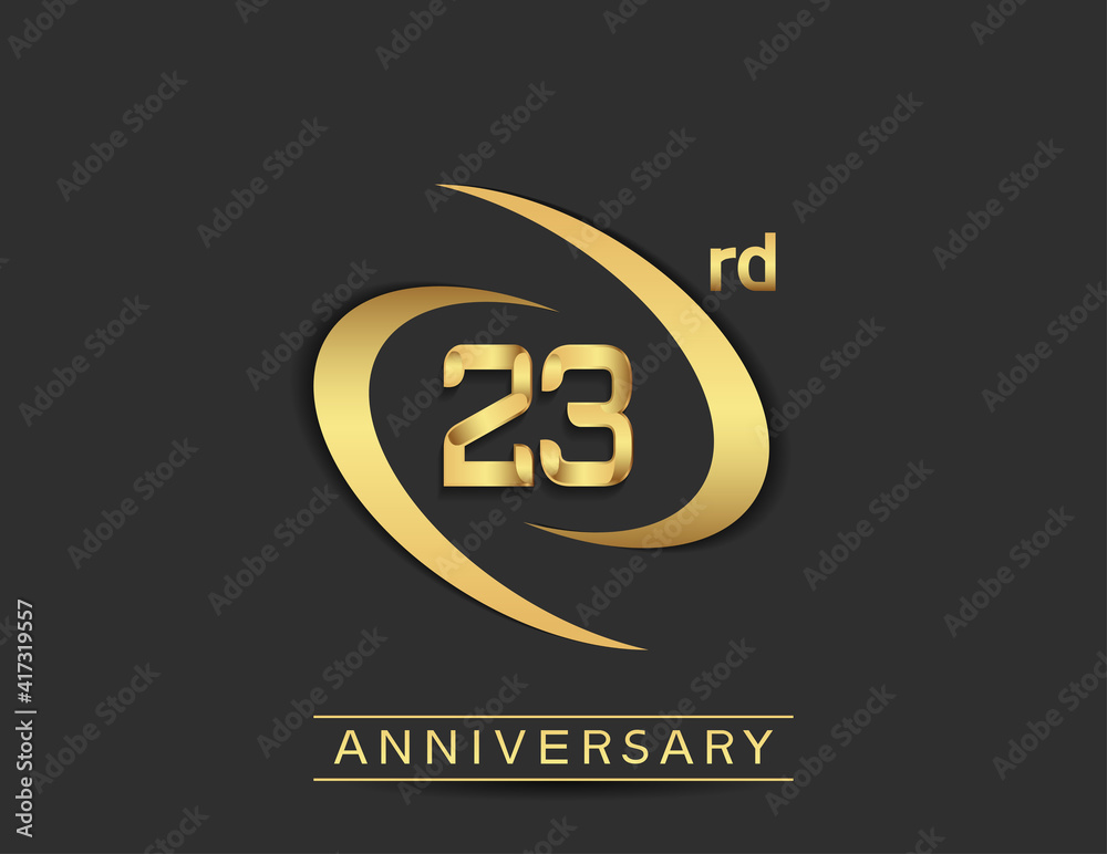 23 years anniversary logo style with swoosh ring golden color isolated on black background for celebration moment 23 years anniversary logo style with swoosh ring golden color isolated on black background for celebration moment