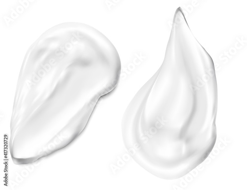 Cream stroke. Cosmetic cream texture swatch. Face creme smear isolated. Sunscreen lotion texture, makeup foundation swirl illustration. Moisture drop, shaving mousse texture, white paint