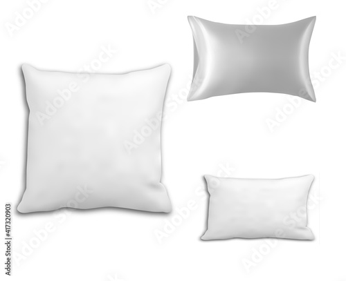 Pillow. Vector cushion mockup. Hotel pillow, square blank. Rectangular bed cushion isolated on white background, comfortable fluffy design, light down and fabric. Morning relaxation