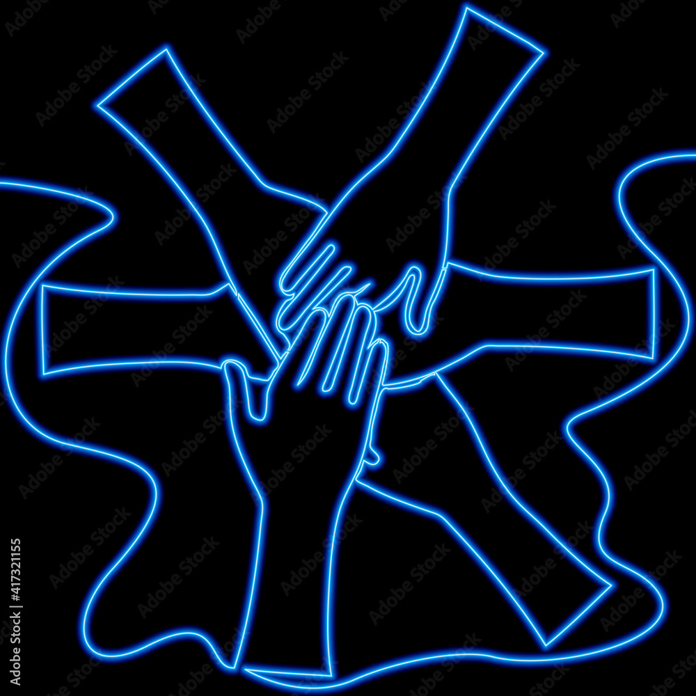 Obraz premium Continuous line collaboration hands neon concept