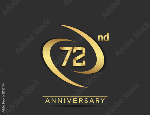 Free Download 72 years anniversary logo style with swoosh ring golden color isolated on black background for celebration moment - GFXLoad
