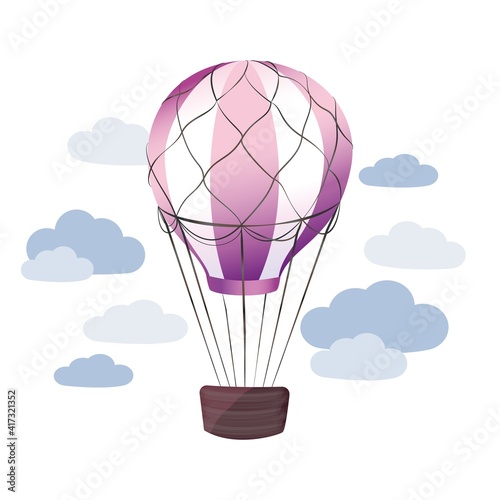 Aircraft are floating in the sky. Hot airy aerostat in the clouds. Colorful hot air balloons flying in the sky. Love to travel concept. Vector image
