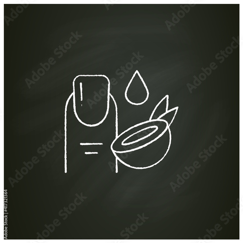 Cuticle hydrator chalk icon. Organic coconut cuticle hydrator makeup production, spa procedures. Facial beauty treatment.Isolated vector illustration on chalkboard