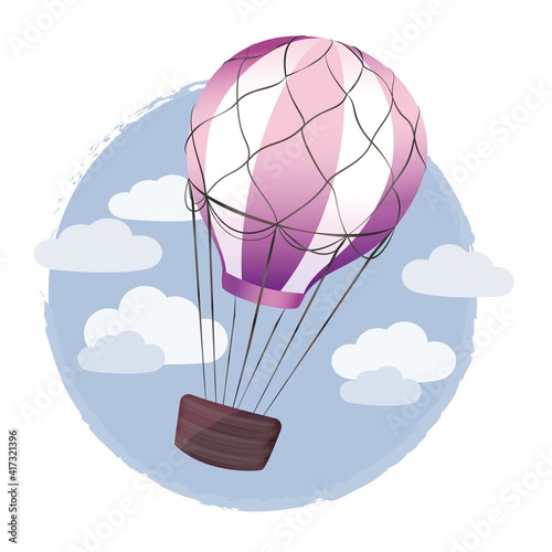 Aircraft are floating in the blue sky. Hot airy aerostat in the clouds. Colorful hot air balloons flying in the sky. Love to travel concept. Vector image
