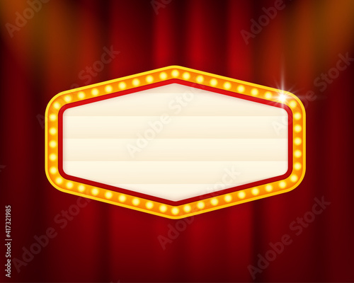 Retro 3d advertising with retro lightbox on background for banner design. Vector design banner. Vector stage.