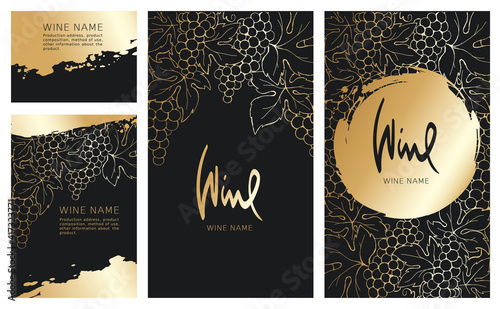 Collection labels for wine. Vector illustration, set of backgrounds with gold patterns and gold strokes. 