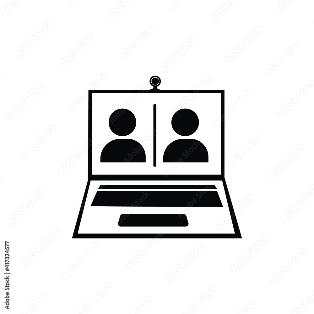 Video conference icon. People on computer screen. Home office in quarantine times. Digital communication. Teaching media Video conference icon. People on computer screen. Home office in quarantine times. Digital communication. Teaching media