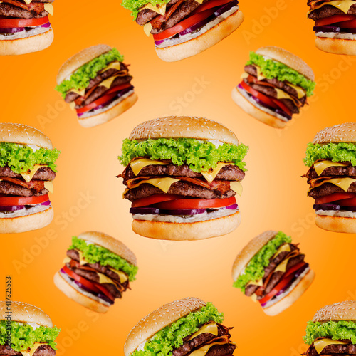 burger pattern on orange background