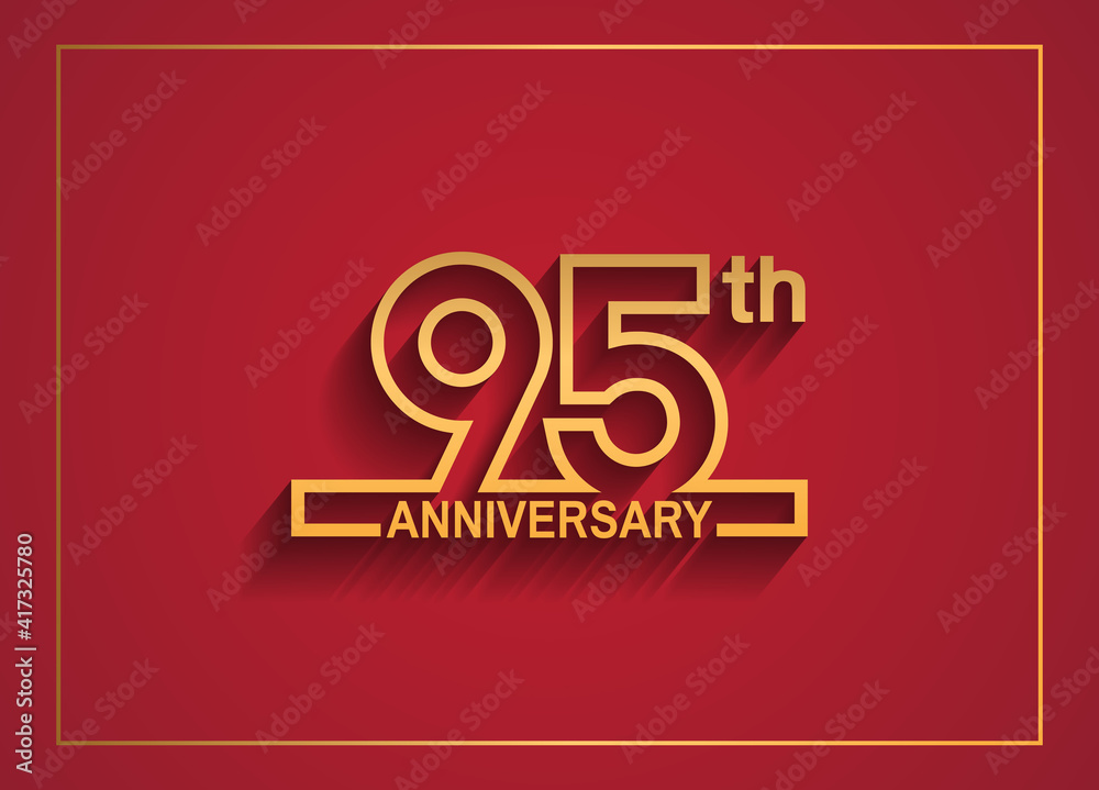 95 anniversary design with simple line style golden color isolated on red background - obrazy, fototapety, plakaty 