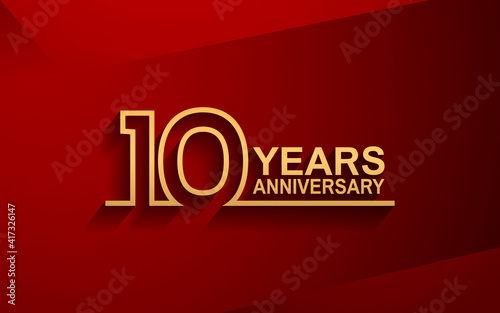 10 years anniversary line style design golden color with elegance red background for celebration