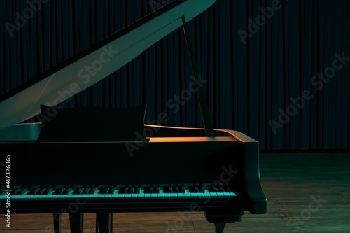 Grand Piano on the stage of concert hall or small jazz club