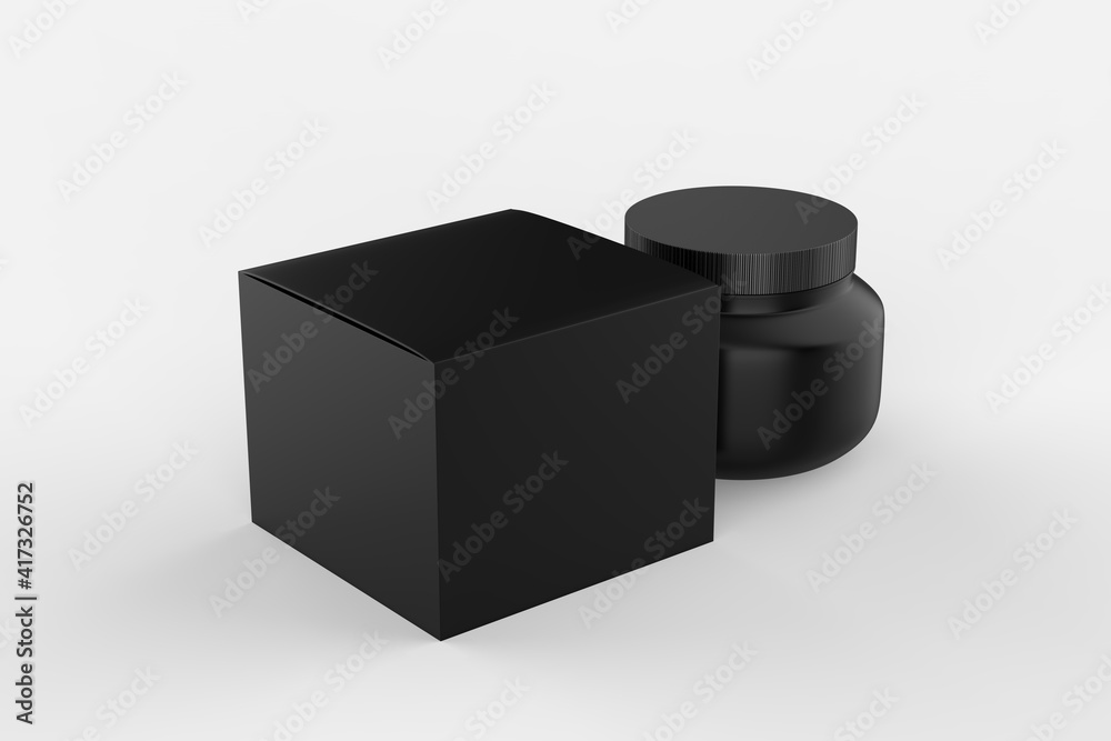 Cosmetic jar with packaging box mock up isolated on white background - 3d illustration Cosmetic jar with packaging box mock up isolated on white background - 3d illustration
