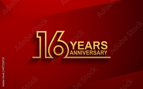 16 years anniversary line style design golden color with elegance red background for celebration