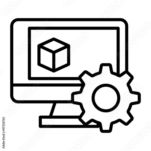 Cnc Machine Configuration vector line icon design, 3D printer head Concept, additive manufacturing Symbol on white background