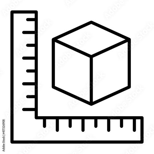 Box shape measurement for 3d printing concept vector line icon design,  additive manufacturing Symbol on white background