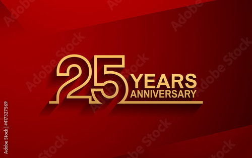 25 years anniversary line style design golden color with elegance red background for celebration