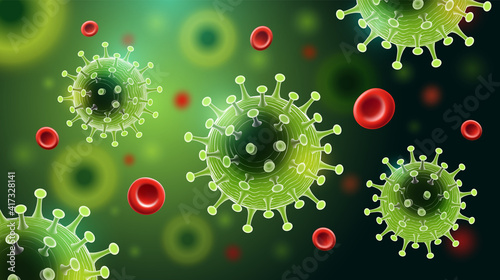 Coronavirus disease COVID-19 with Coronavirus and red blood cell. New official name for Coronavirus disease named COVID-19, pandemic risk background, vector illustration