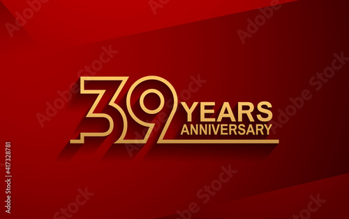 39 years anniversary line style design golden color with elegance red background for celebration