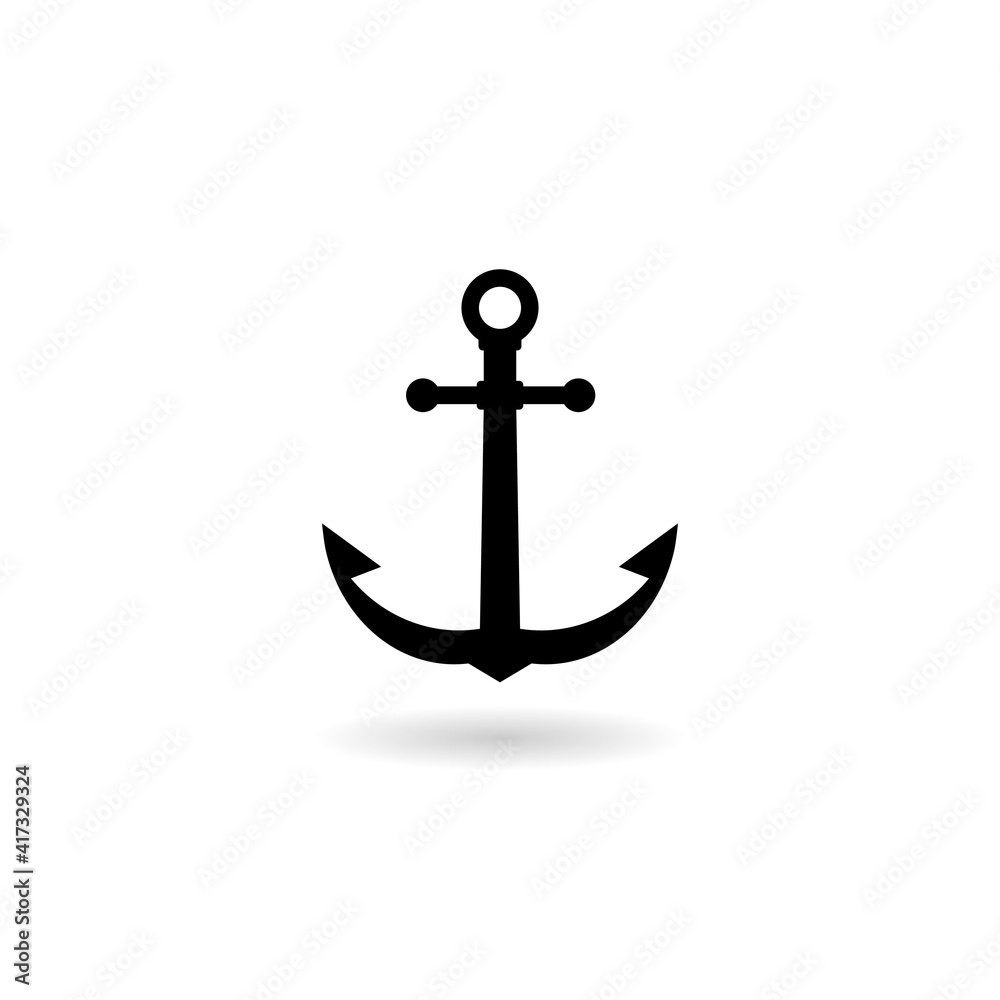 Black Anchor icon with shadow Black Anchor icon with shadow